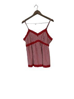 Red & White Gingham Sleeveless Cami Top With Lace Hem Size XL US 12 EUR 44 By Ro